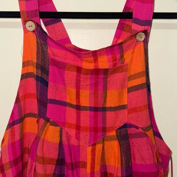 BiBi Vibrant Pink and Orange Plaid Jumpsuit - Picture 2 of 6